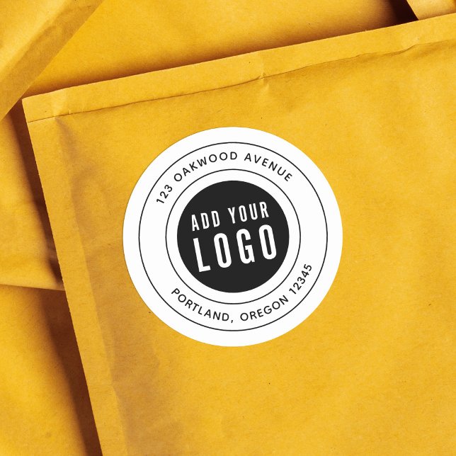 Hinzufügen der schwarzen Rücksendeadresse Ihres Lo Runder Aufkleber (Von Creator hochgeladen)