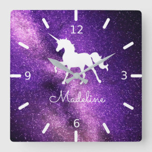HINZUFÜGEN IHRER NAME/Lila Raumeinheit Quadratische Wanduhr