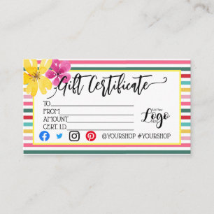 Hinzufügen IHRES LOGO-Geschenkgutschein-Marketing Visitenkarte