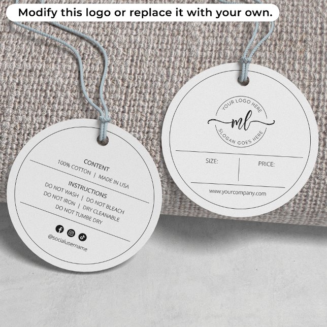 Hinzufügen Ihres Logos Moderne Monogram-weiße Bekl Geschenkanhänger (Von Creator hochgeladen)