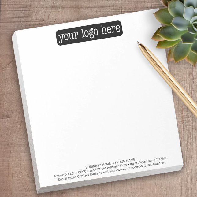 Hinzufügen Ihres Logos und 3 Zeilen Text - minimal Notizblock (Personalized Notepad with Your Logo - add contact info for a great promotional product)
