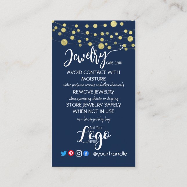 HINZUFÜGEN SIE IHRE LOGO Schmuck CARE CARDS klein  Visitenkarte (Vorderseite)
