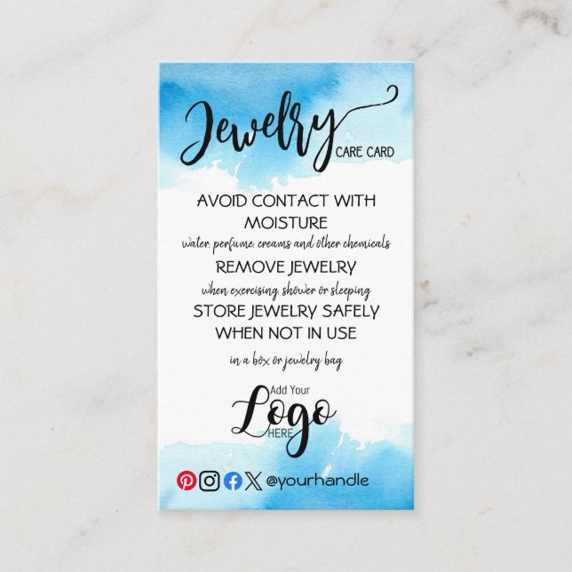 HINZUFÜGEN SIE IHRE LOGO Schmuck CARE CARDS kleine Visitenkarte (Vorderseite)