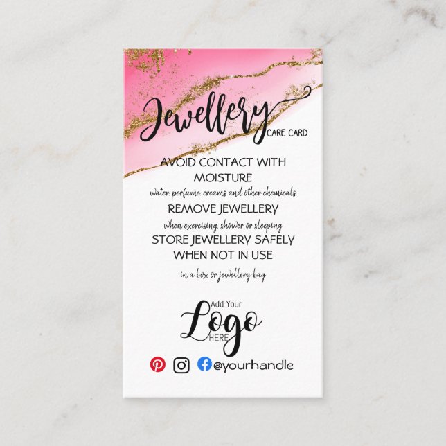 HINZUFÜGEN SIE IHREN LOGO Schmuck CARE CARDS klein Visitenkarte (Vorderseite)