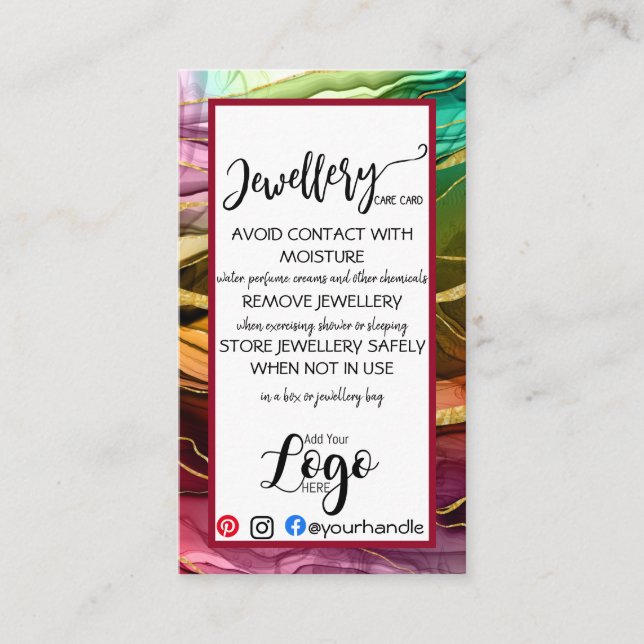 HINZUFÜGEN SIE IHREN LOGO Schmuck CARE CARDS klein Visitenkarte (Vorderseite)