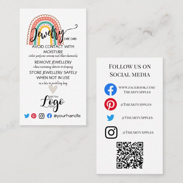 HINZUFÜGEN SIE IHREN LOGO Schmuck CARE CARDS USA R Visitenkarte (Vorne/Hinten)