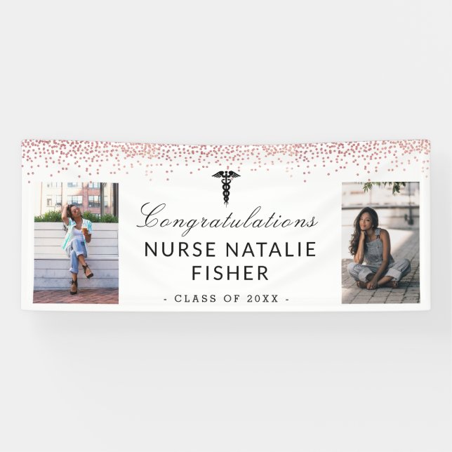 Hinzufügen von 2 Foto Script Glückwunsch Nurse Gra Banner (Horizontal)