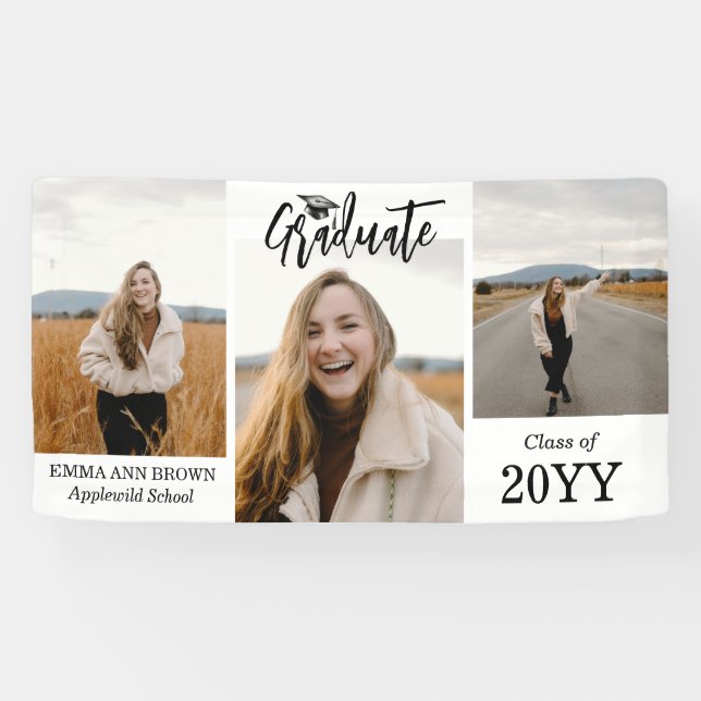 Hinzufügen von 3 Fotos Modernes Script Abschluss-B Banner (Horizontal)