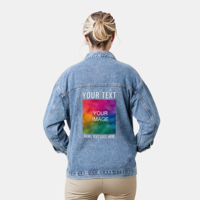Hinzufügen von Bildlogo Text Womens Blue Custom Te Jeansjacke (Modell)