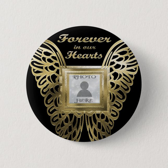 Hinzufügen von Foto Custom Gold Angel Wings Memori Button (Vorderseite)