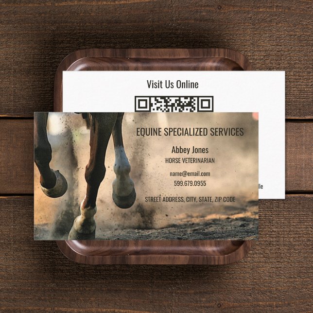 Hinzufügen von Foto Pferde Equine QR Code Business Visitenkarte (Add Photo Horse Equine QR Code Business Card (front and back))