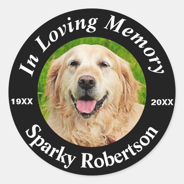 Hinzufügen von Foto- und Name-Pet-Memorial Runder Aufkleber (Vorderseite)