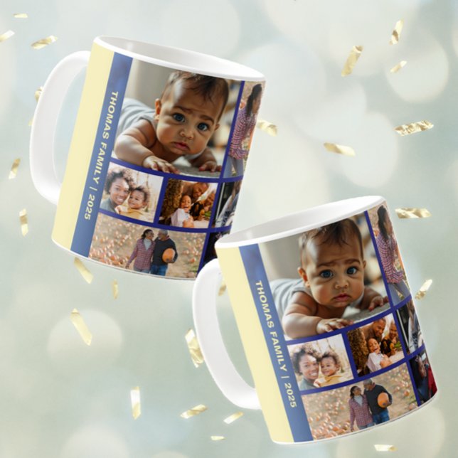 Hinzufügen von Fotos gesegnet Jahr Familienfotocol Kaffeetasse (Add Photos Blessed Year Family Photo Collage Coffee Mug (multiple shown))