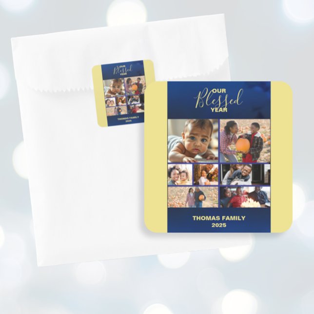 Hinzufügen von Fotos gesegnet Jahr Foto Quadratischer Aufkleber (Add Photos Blessed Year Photo Square Sticker)