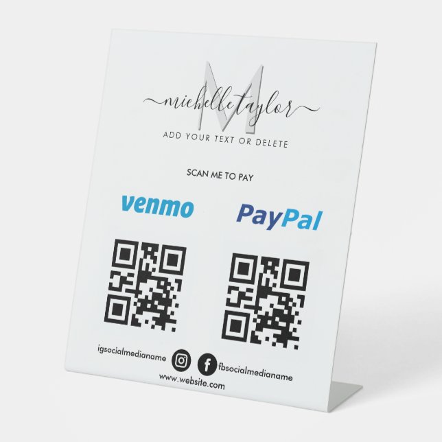 Hinzufügen von Logo-Scan, um Venmo PayPal QR-Code  Sockelschild (Vorderseite)