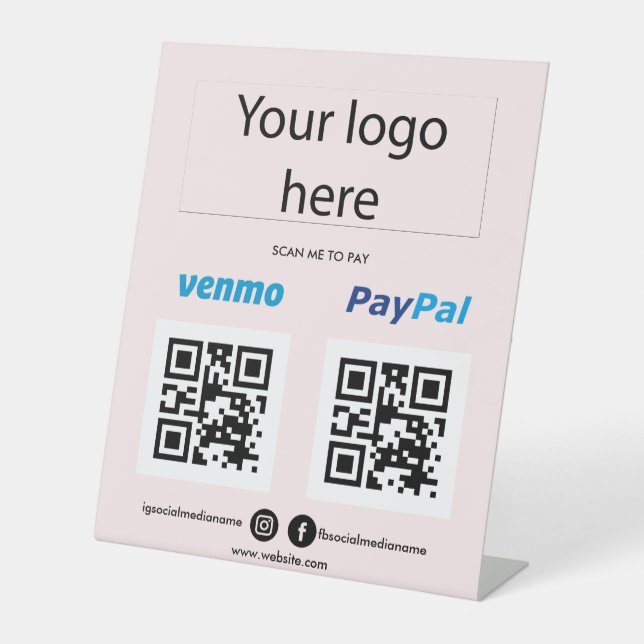 Hinzufügen von Logo-Scan zur Bezahlung von Venmo P Sockelschild (Vorderseite)