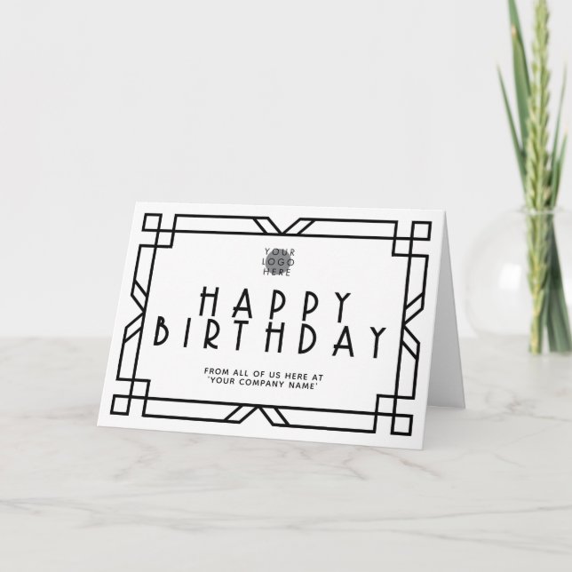 Hinzufügen von Logos Art Deco Business Geburtstag  Karte (Vorderseite)