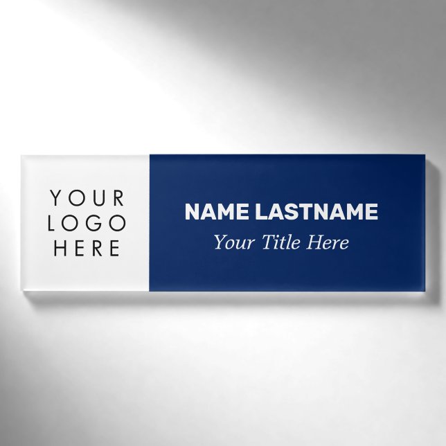 Hinzufügen von Logos Modern Bold Navy Blue Simple  Namenschild (Vorderseite)