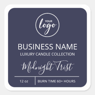 Hinzufügen von Logos Moderne Navy Blue Soy Candle Quadratischer Aufkleber