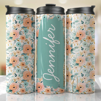 Hinzufügen von Name Peach-Rose Blumenbenutzerdefin Thermosbecher