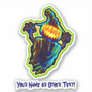 Hinzufügen von Namen Flying Pumpkin Ghost Hexenhut Aufkleber