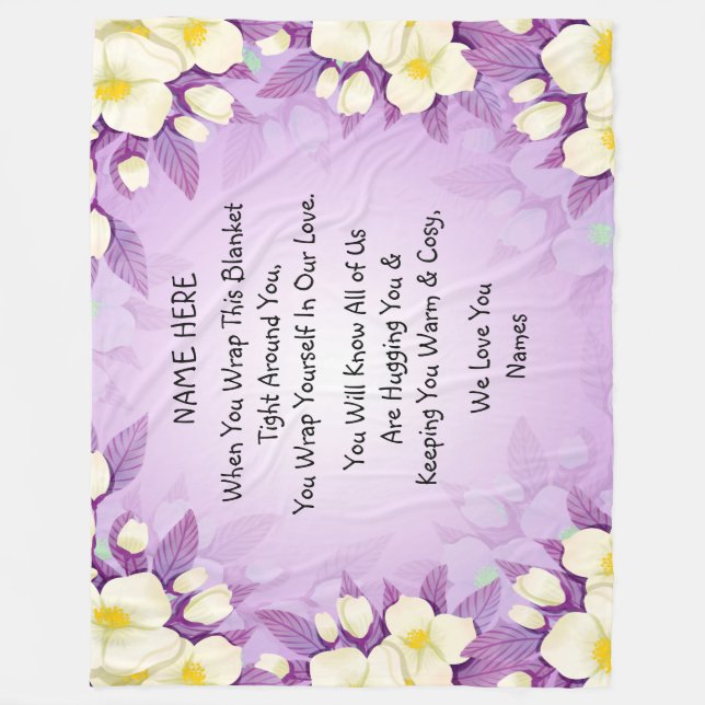 Hinzufügen von Namen Liebe Hug Wrap Lila Blumenstr Fleecedecke (Vorderseite)