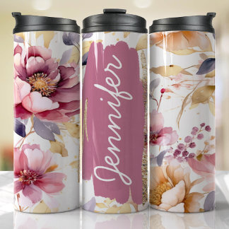 Hinzufügen von Namen Lila, florales benutzerdefini Thermosbecher
