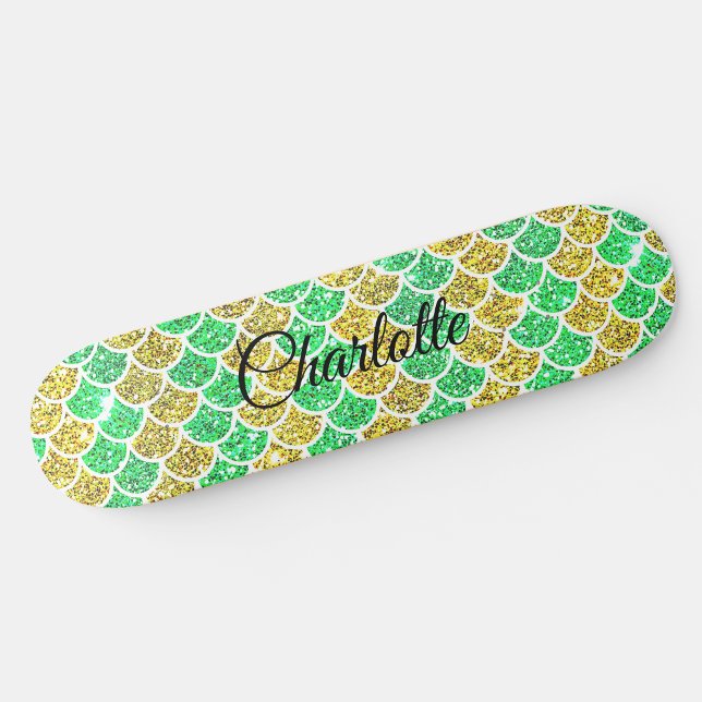 Hinzufügen von Namen oder Text Green Gold Mermaid- Skateboard (Von Creator hochgeladen)