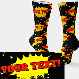 Hinzufügen von Namen oder Text Red Yellow Pop Art Socken