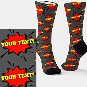 Hinzufügen von Namen oder Text Red Yellow Pop Art Socken