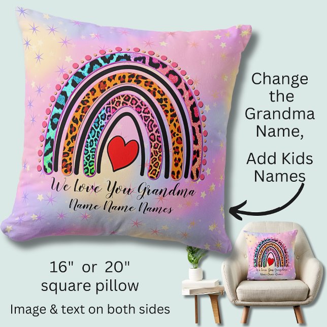 Hinzufügen von Namen Text Oma Heart Boho Rainbow L Kissen (Von Creator hochgeladen)
