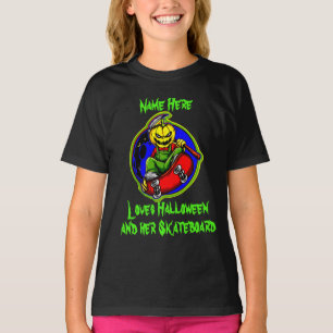 Hinzufügen von Namen Text Pumpkin Monster Skateboa T-Shirt