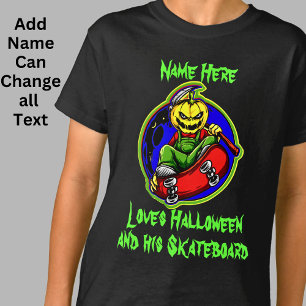 Hinzufügen von Namen Text Pumpkin Monster Skateboa T-Shirt