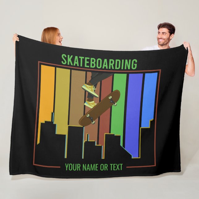 Hinzufügen von Namen Text Skateboarding auf urbane Fleecedecke (Beispiel)