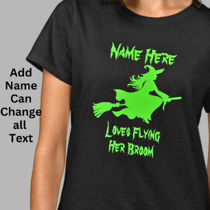 Hinzufügen von Namenstext-Hexe-Flying-Broomstick-H T-Shirt