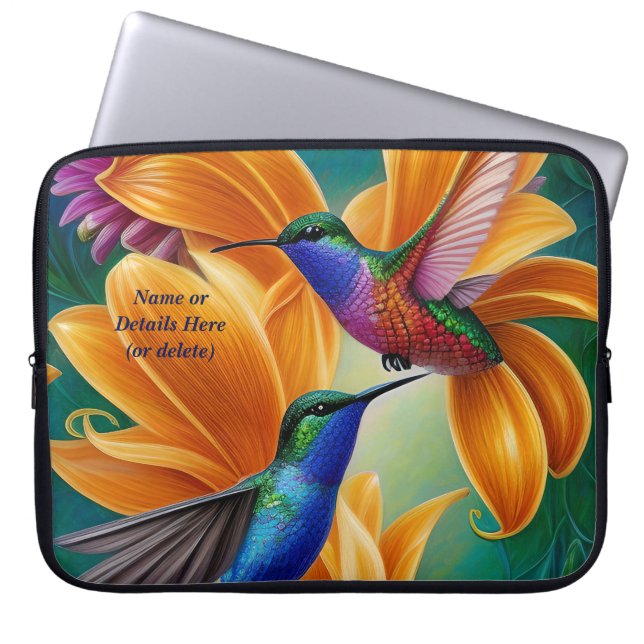 Hinzufügen von Namenstext, Vögel in Orangenblüten  Laptopschutzhülle (Vorderseite)