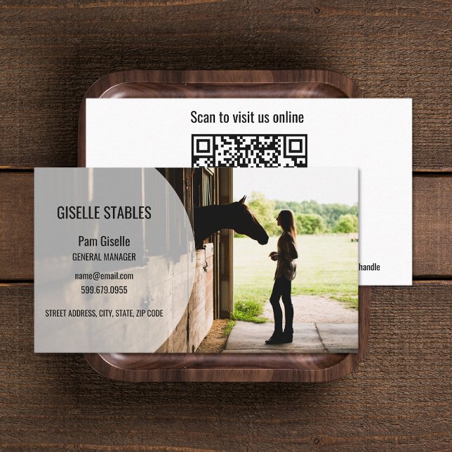 Hinzufügen von QR-Code-Visitenkarten für das Pferd Visitenkarte (Add Photo Horse Equestrian QR Code Business Cards (front and back))