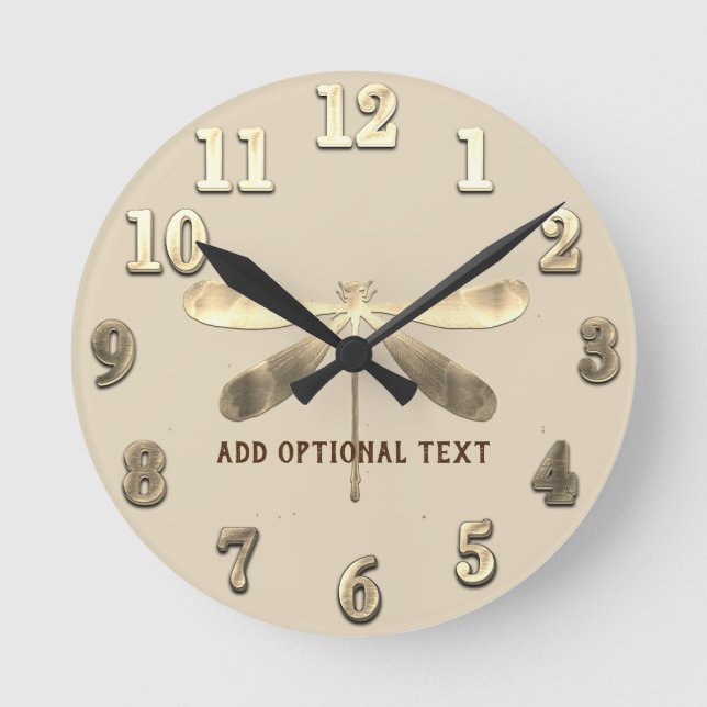 Hinzufügen von Text Besondere Anlass Gold Dragonfl Runde Wanduhr (Vorderseite)