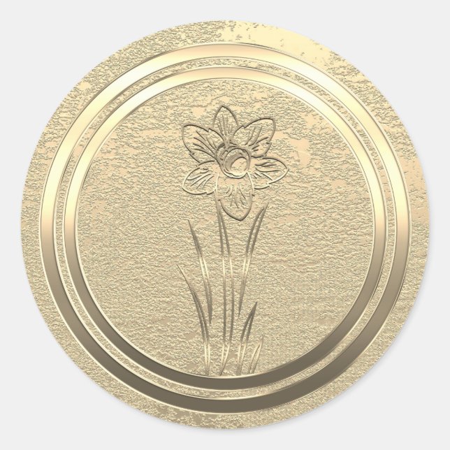 Hinzufügen von Text-Gold-Daffodil-März Runder Aufkleber (Vorderseite)