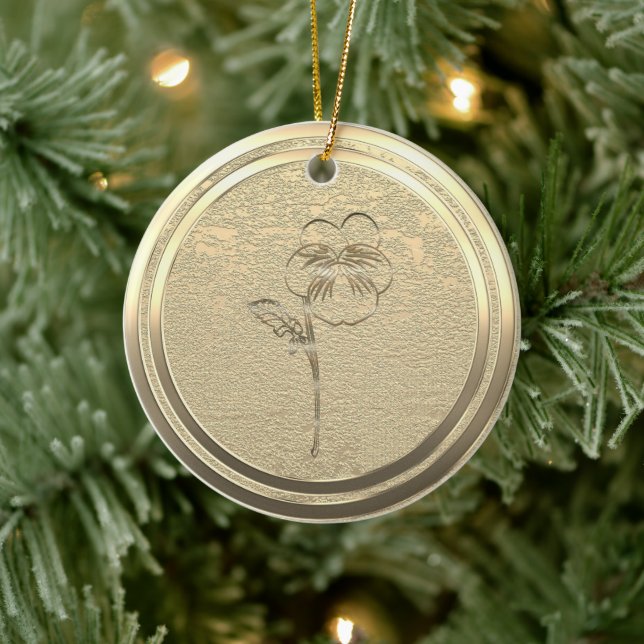 Hinzufügen von Text Gold Pansy Viola Keramik Ornam Ornament (Baum)