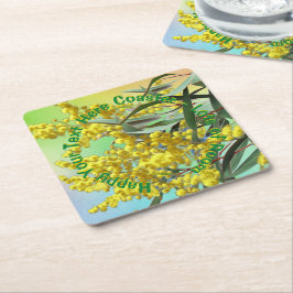 Hinzufügen von Text-Wattle & Gum-Blätter Aussie Rechteckiger Pappuntersetzer