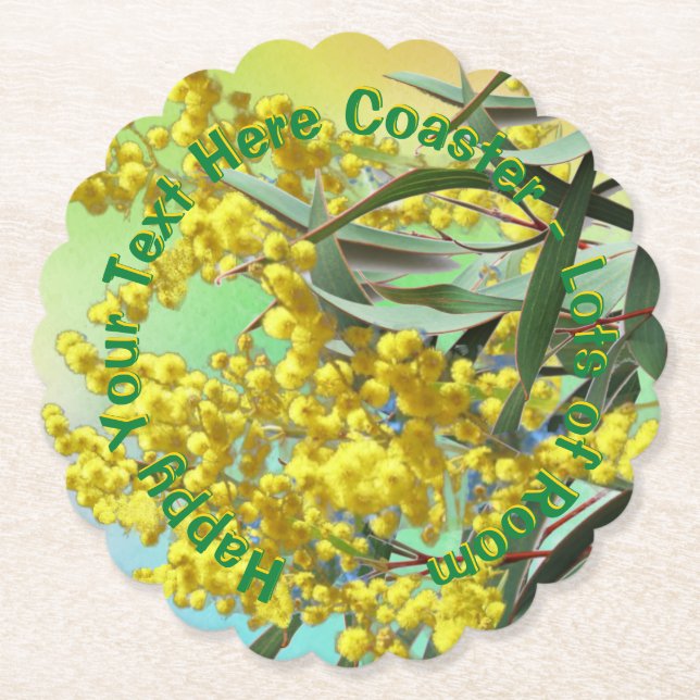 Hinzufügen von Text Wattle & Gum Blätter Aussie Sc Untersetzer (Vorderseite)