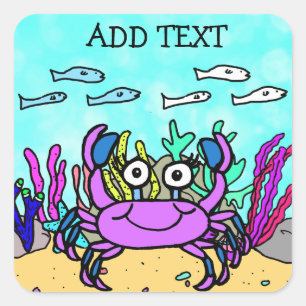 Hinzufügen von Text zu diesem Lila Crab Quadratischer Aufkleber