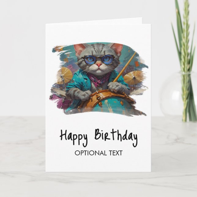 *~* Hip Cool Cat DRUMMER AP91 Carte Anniversaire (Devant)