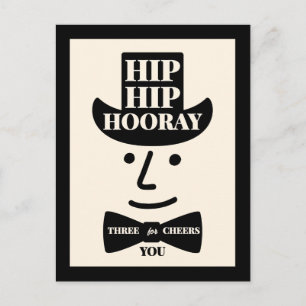 Hip Hip Hurra Drei Hochs auf dich Typografie Postkarte