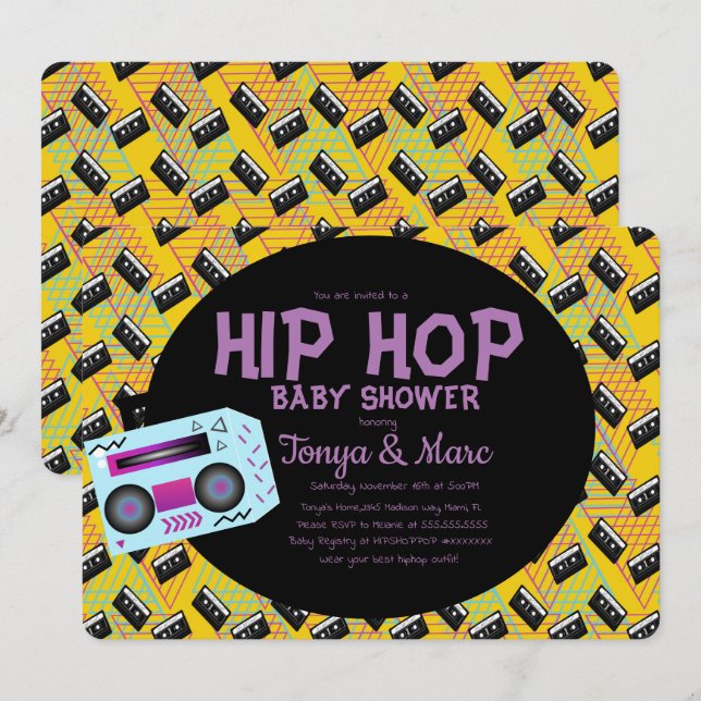 Hip Hop Baby Shower Party Cassette BoomBox Einladung (Vorne/Hinten)