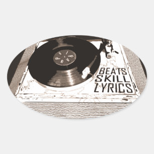 HIP HOP BEATS SKILL TEXTE AUF TURNTABLE OVALER AUFKLEBER