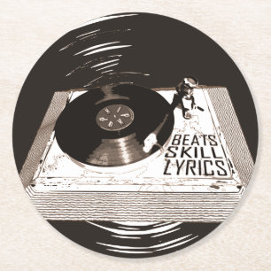 HIP HOP BEATS SKILL TEXTE AUF TURNTABLE PAPIERPLAT RUNDER PAPPUNTERSETZER