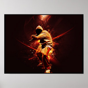 Hip-Hop breakdancer auf Feuer Poster