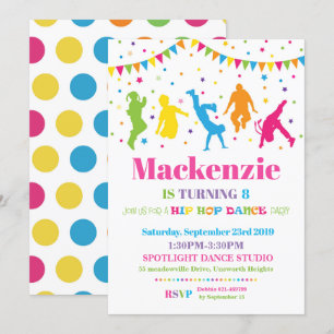 Hip hop Danse Anniversaire Fête Invitation Fille